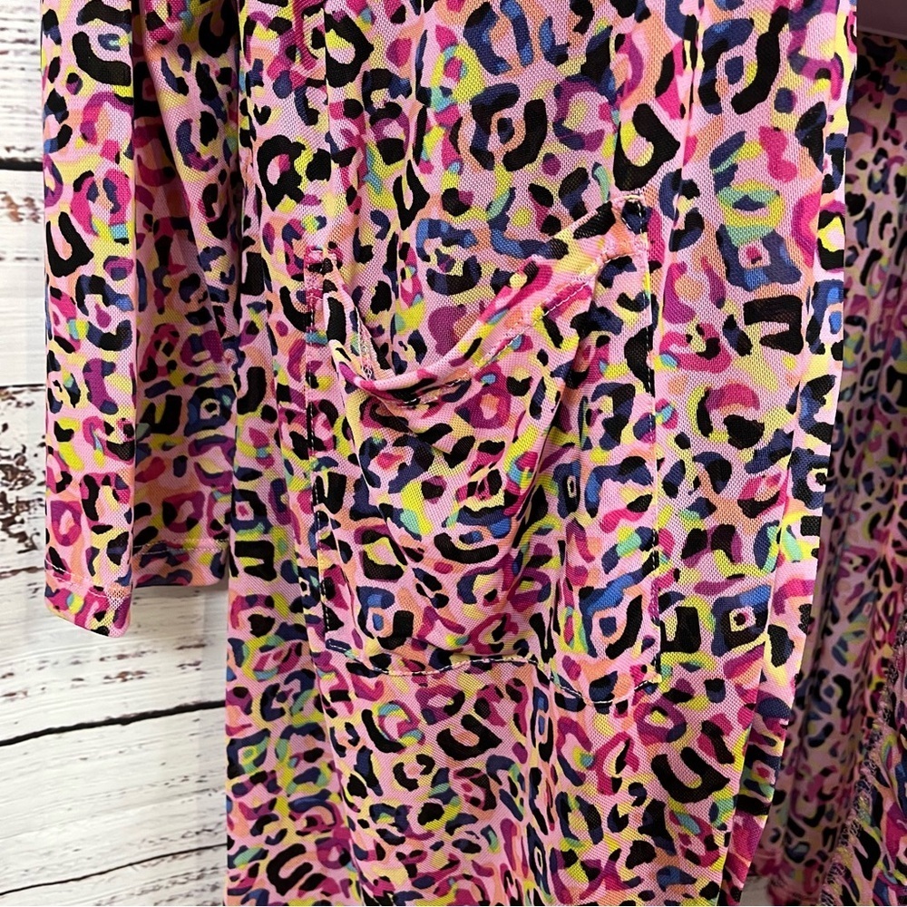 LOGO Lori Goldstein Pink Animal Print Open Cardigan - Picture 4 of 13